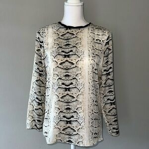 Womens ZARA BASIC Snake Print Long Sleeve Blouse Size XS Sexy Fancy Cream/Tan/Bl